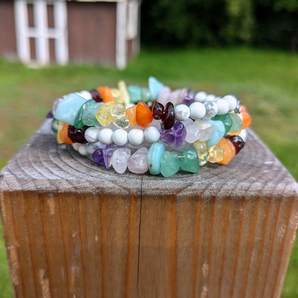 Rainbow Gemstone Layer Memory Wire Bracelet - image 2